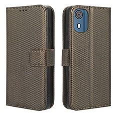 Leather Case Stands Flip Cover Holder BY1 for Nokia C02 Brown