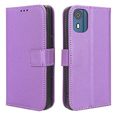 Leather Case Stands Flip Cover Holder BY1 for Nokia C02 Purple