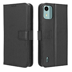 Leather Case Stands Flip Cover Holder BY1 for Nokia C12 Black