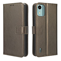 Leather Case Stands Flip Cover Holder BY1 for Nokia C12 Brown