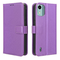 Leather Case Stands Flip Cover Holder BY1 for Nokia C12 Pro Purple