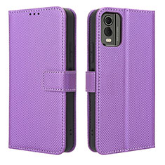 Leather Case Stands Flip Cover Holder BY1 for Nokia C210 Purple