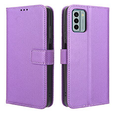 Leather Case Stands Flip Cover Holder BY1 for Nokia G22 Purple