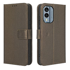 Leather Case Stands Flip Cover Holder BY1 for Nokia X30 5G Brown