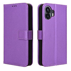 Leather Case Stands Flip Cover Holder BY1 for Nothing Phone 2 Purple