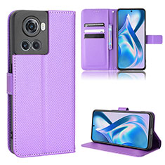 Leather Case Stands Flip Cover Holder BY1 for OnePlus 10R 5G Purple