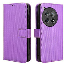 Leather Case Stands Flip Cover Holder BY1 for OnePlus 12 5G Purple