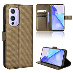 Leather Case Stands Flip Cover Holder BY1 for OnePlus 9 5G Brown