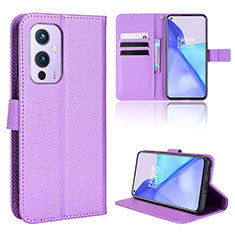 Leather Case Stands Flip Cover Holder BY1 for OnePlus 9 5G Purple