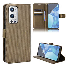 Leather Case Stands Flip Cover Holder BY1 for OnePlus 9 Pro 5G Brown