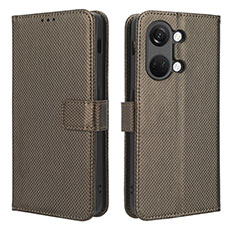 Leather Case Stands Flip Cover Holder BY1 for OnePlus Ace 2V 5G Brown