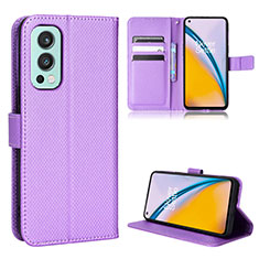 Leather Case Stands Flip Cover Holder BY1 for OnePlus Nord 2 5G Purple