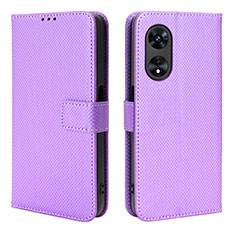 Leather Case Stands Flip Cover Holder BY1 for Oppo A1x 5G Purple