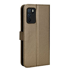 Leather Case Stands Flip Cover Holder BY1 for Oppo A54s Brown