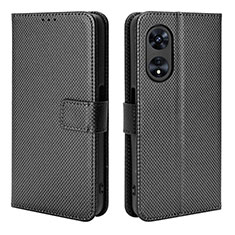 Leather Case Stands Flip Cover Holder BY1 for Oppo A98 5G Black