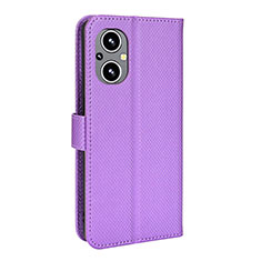 Leather Case Stands Flip Cover Holder BY1 for Oppo F21s Pro 5G Purple