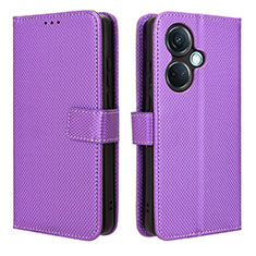 Leather Case Stands Flip Cover Holder BY1 for Oppo K11 5G Purple