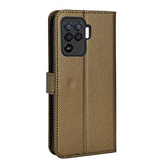 Leather Case Stands Flip Cover Holder BY1 for Oppo Reno5 F Brown