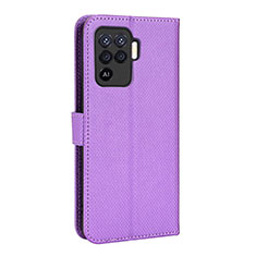 Leather Case Stands Flip Cover Holder BY1 for Oppo Reno5 F Purple