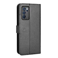 Leather Case Stands Flip Cover Holder BY1 for Oppo Reno6 5G Black