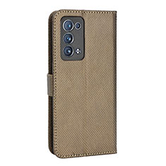 Leather Case Stands Flip Cover Holder BY1 for Oppo Reno6 Pro 5G Brown