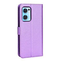 Leather Case Stands Flip Cover Holder BY1 for Oppo Reno7 5G Purple