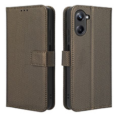 Leather Case Stands Flip Cover Holder BY1 for Realme 10 Pro 5G Brown