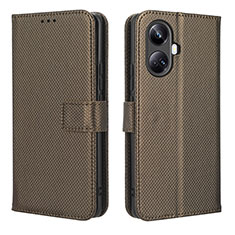 Leather Case Stands Flip Cover Holder BY1 for Realme 10 Pro+ Plus 5G Brown