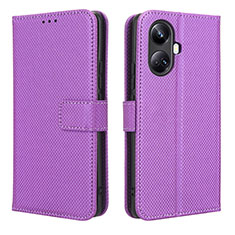 Leather Case Stands Flip Cover Holder BY1 for Realme 10 Pro+ Plus 5G Purple