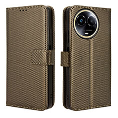 Leather Case Stands Flip Cover Holder BY1 for Realme 11 5G Brown