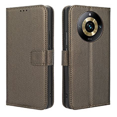 Leather Case Stands Flip Cover Holder BY1 for Realme 11 Pro 5G Brown