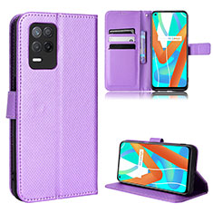 Leather Case Stands Flip Cover Holder BY1 for Realme 8 5G Purple