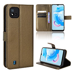 Leather Case Stands Flip Cover Holder BY1 for Realme C20 Brown