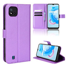 Leather Case Stands Flip Cover Holder BY1 for Realme C20A Purple