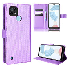 Leather Case Stands Flip Cover Holder BY1 for Realme C21 Purple