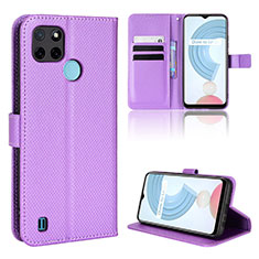 Leather Case Stands Flip Cover Holder BY1 for Realme C25Y India Purple