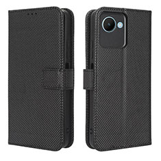 Leather Case Stands Flip Cover Holder BY1 for Realme C30 Black