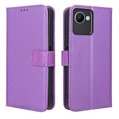 Leather Case Stands Flip Cover Holder BY1 for Realme C30 Purple