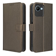 Leather Case Stands Flip Cover Holder BY1 for Realme C30s Brown