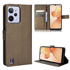 Leather Case Stands Flip Cover Holder BY1 for Realme C31 Brown