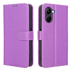 Leather Case Stands Flip Cover Holder BY1 for Realme C33 (2023) Purple