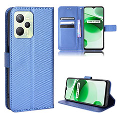 Leather Case Stands Flip Cover Holder BY1 for Realme C35 Blue