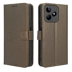 Leather Case Stands Flip Cover Holder BY1 for Realme C51 Brown