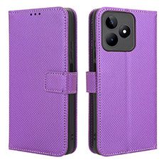 Leather Case Stands Flip Cover Holder BY1 for Realme C53 India Purple