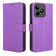 Leather Case Stands Flip Cover Holder BY1 for Realme C53 Purple