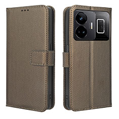 Leather Case Stands Flip Cover Holder BY1 for Realme GT Neo6 5G Brown