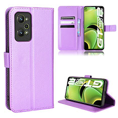 Leather Case Stands Flip Cover Holder BY1 for Realme GT2 5G Purple