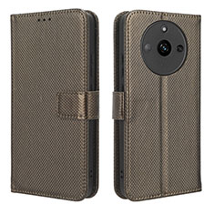 Leather Case Stands Flip Cover Holder BY1 for Realme Narzo 60 5G Brown