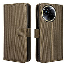 Leather Case Stands Flip Cover Holder BY1 for Realme Narzo 60x 5G Brown