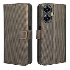 Leather Case Stands Flip Cover Holder BY1 for Realme Narzo N55 Brown